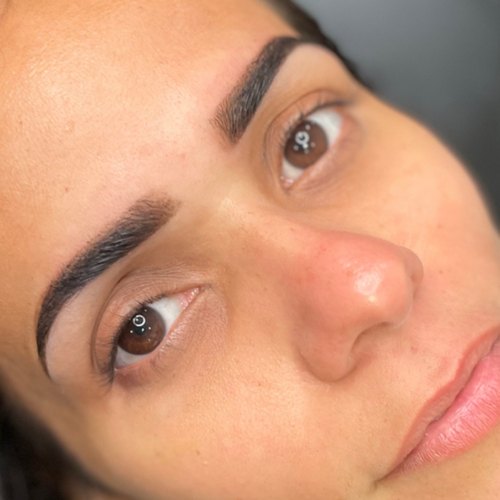Healed permanent makeup brows, close up