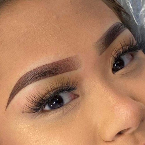 Ombré permanent makeup brows and lashes, close up — Houston TX