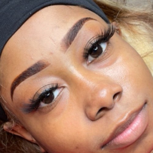 Client with freshly shaped and tinted brows, Houston TX